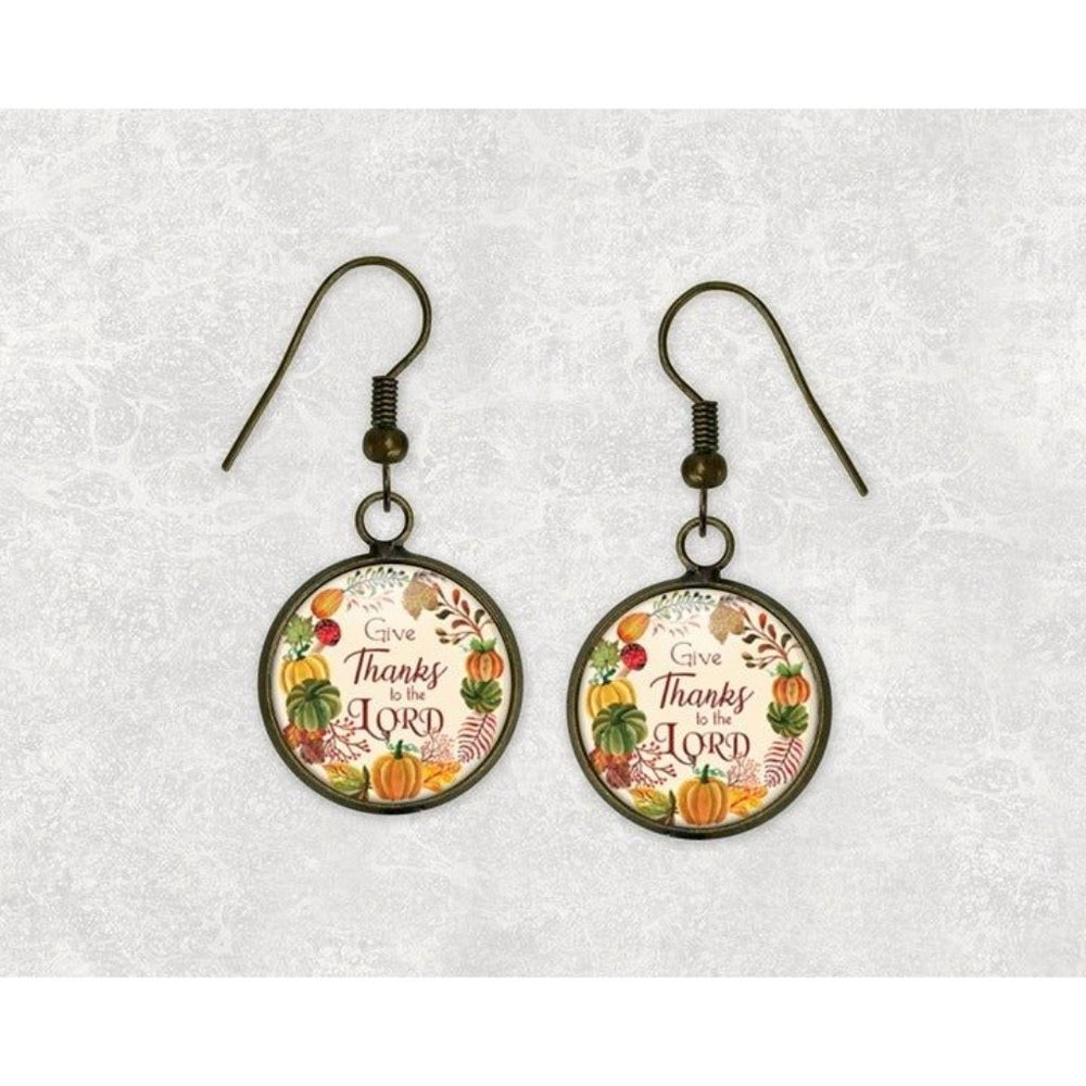 Thankful Faith Religious Fall Autumn Grateful Bronze Dangle Earrings Gift Idea